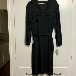 Alfani womens NWT pretty satin utility shirt dress in black, XL